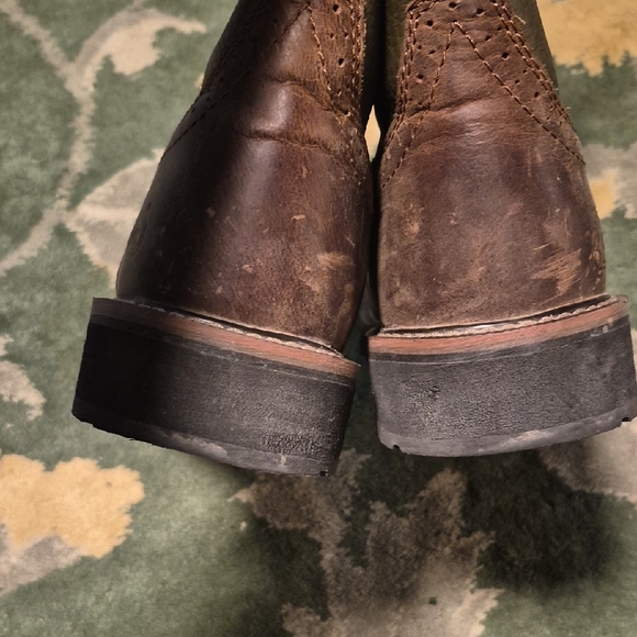 Justin Boots Brown Leather Cowboy Boots with Embroidered Shaft Steel Toe - Picture 8 of 9